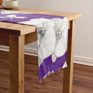 Watercolor White Orchid on Purple   Long Table Runner