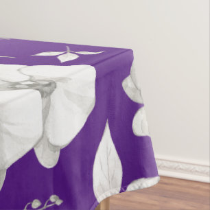 Watercolor White Orchid on Purple   Tablecloth