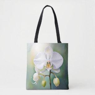 Watercolor White Orchid with Delicate Petals Tote Bag