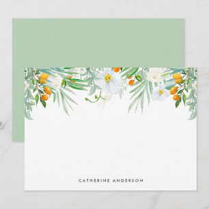 Watercolor White Orchids and Kumquats Stationery Card