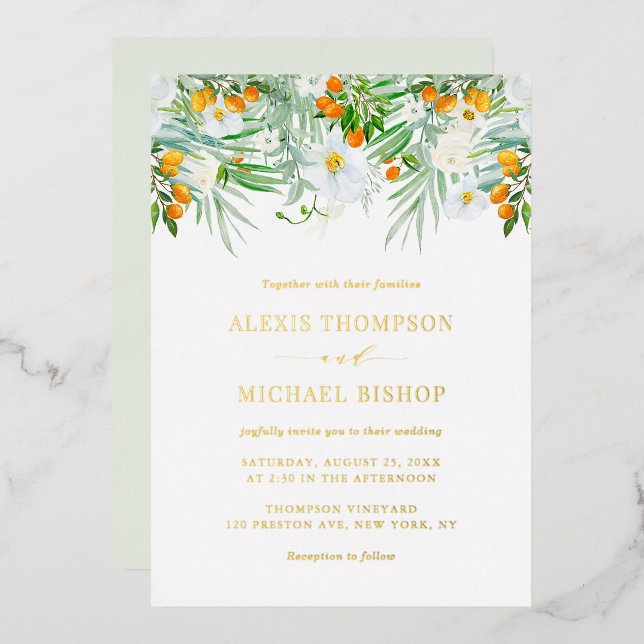 Watercolor White Orchids and Kumquats Wedding (Front/Back)