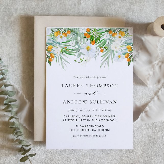 Watercolor White Orchids and Kumquats Wedding Invitation (Watercolor White Orchids and Kumquats Wedding Invitation)