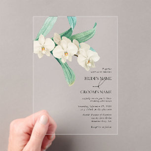 Watercolor White Orchids Floral Wedding Acrylic Invitations