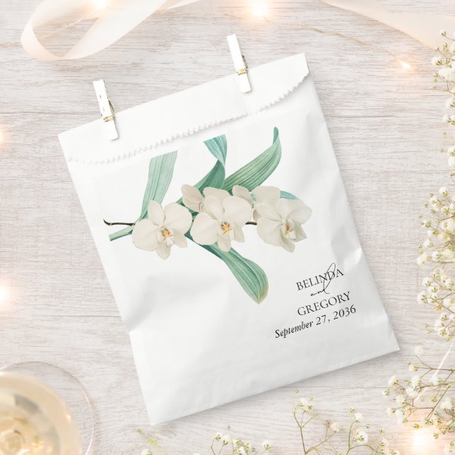 Watercolor White Orchids Floral Wedding Favour Bags (Clipped)