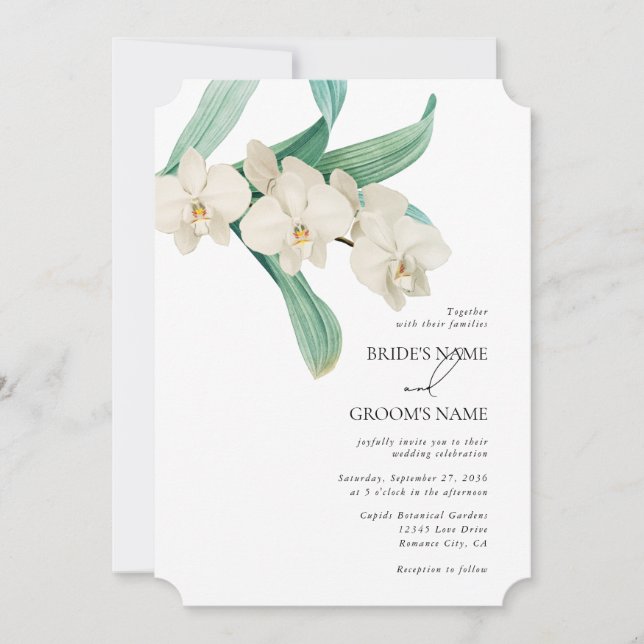 Watercolor White Orchids Floral Wedding Invitation (Front)
