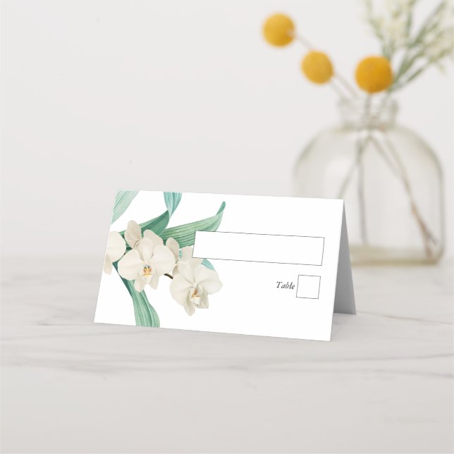 Watercolor White Orchids Floral Wedding Place Card (Front)