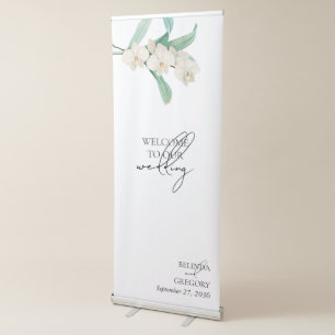 Watercolor White Orchids Floral Wedding Retractable Banner