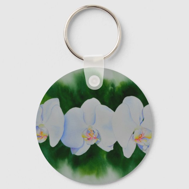 Watercolor white Orchids Key Ring (Front)