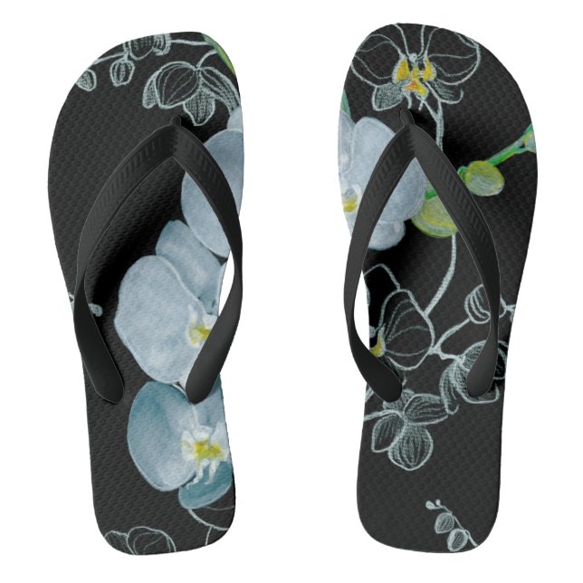 Watercolor White Orchids Pattern Flip Flops (Footbed)
