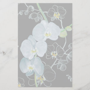 Watercolor White Orchids Pattern Stationery