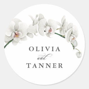 Watercolor White Orchids Tropical Paradise Wedding Classic Round Sticker