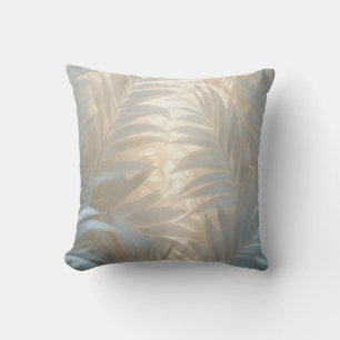 Watercolor white palms leaves basking in light cushion