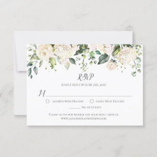 Watercolor White Peonies and Roses Greenery RSVP Card