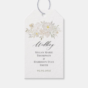 Watercolor White Peonies Wedding Gift Tags