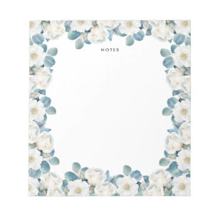 Watercolor White Peony Eucalyptus Greenery Custom Notepad