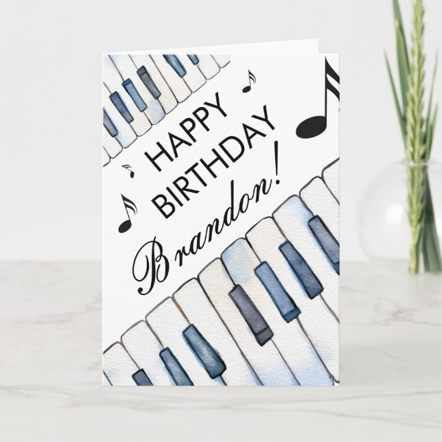 Watercolor White Piano Keys Pianist Birthday Card (Front)