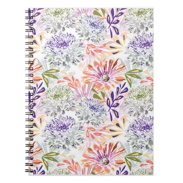 Watercolor white, pink flowers notebook (Front)