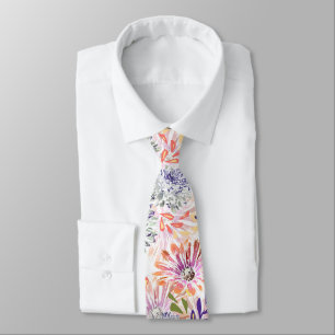 Watercolor white, pink flowers tie
