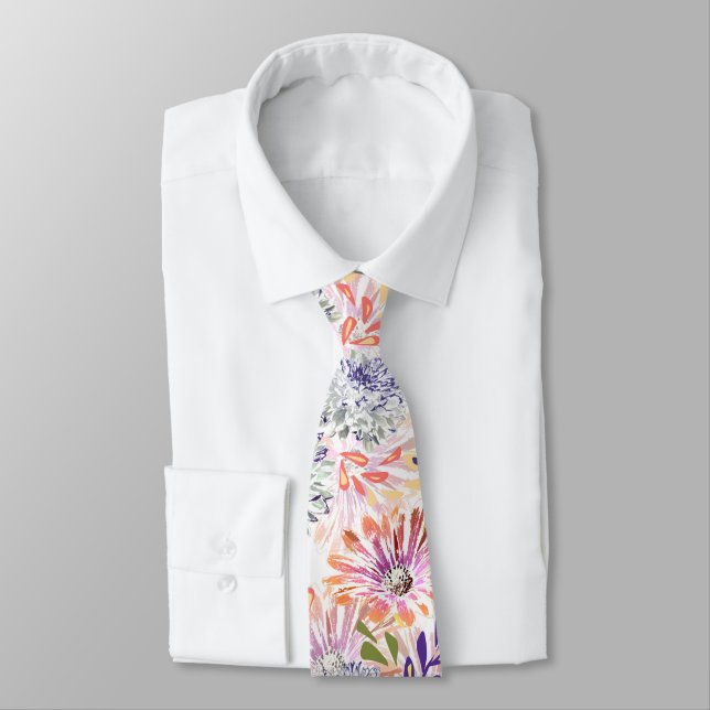 Watercolor white, pink flowers tie (Tied)