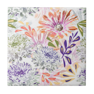 Watercolor white, pink flowers tile