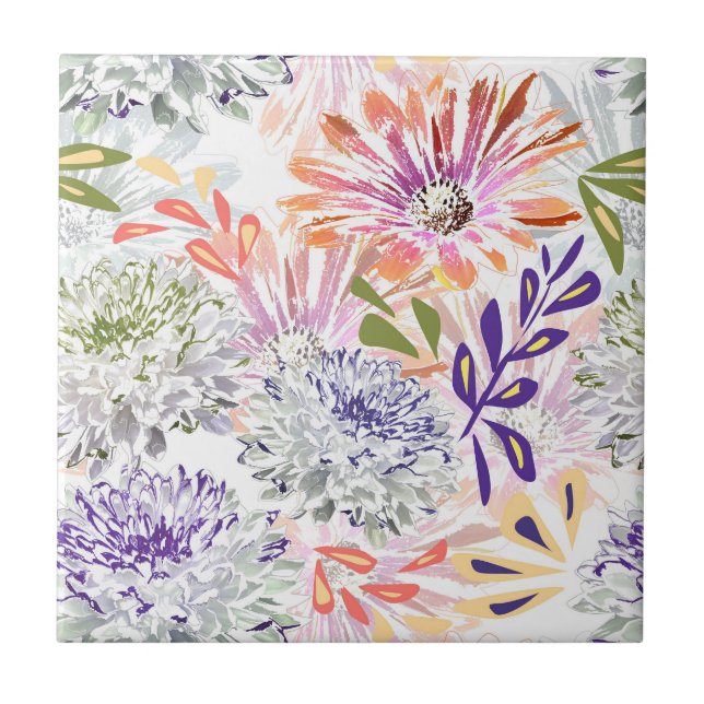 Watercolor white, pink flowers tile (Front)