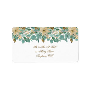 Watercolor White Poinsettia and Holly Label
