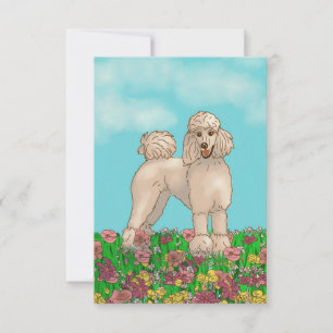 Watercolor White Poodle and Flowers Note Card