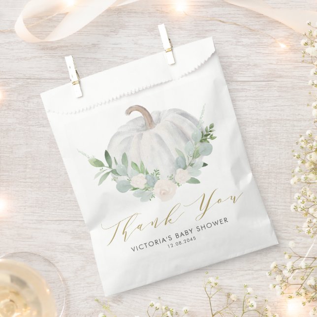 Watercolor White Pumpkin Autumn Baby Shower Favour Bags (Clipped)