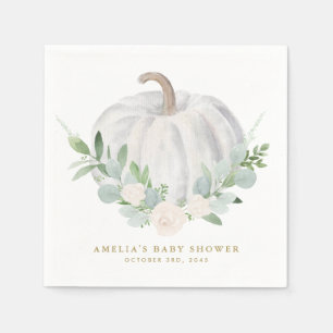 Watercolor White Pumpkin Autumn Baby Shower Napkin