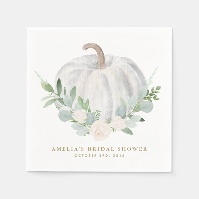 Watercolor White Pumpkin Autumn Bridal Shower Napkin (Front)