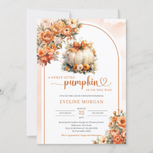 Watercolor white pumpkin autumn peonies fall girl invitation