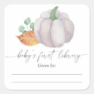 Watercolor white pumpkin - Baby Shower bookplate Square Sticker
