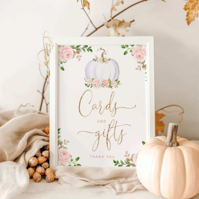 Watercolor white pumpkin floral cards and gifts poster (Creator Uploaded)