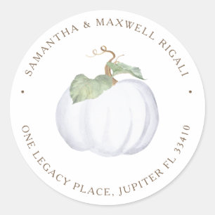 Watercolor White Pumpkin Return Address Classic Round Sticker
