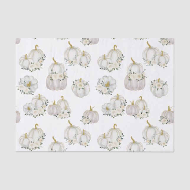 Watercolor White Pumpkin Roses Baby Shower   Tissue Paper (Front)