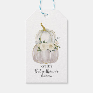 Watercolor White Pumpkin Thanksgiving Baby Shower Gift Tags