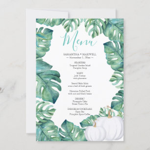 Watercolor White Pumpkin Tropical Menu Invitation
