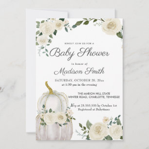 Watercolor White Pumpkins Roses Baby Shower Invitation