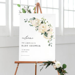 Watercolor White Rose and Hydrangea Baby Shower Poster