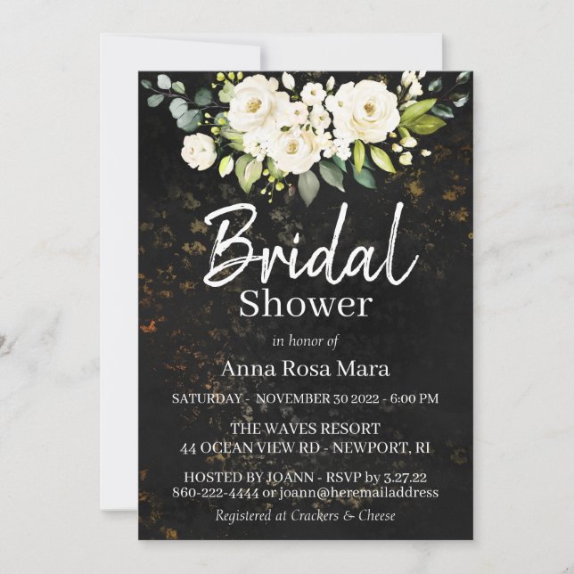 *~* Watercolor White Rose Bridal Shower Rustic Invitation (Front)