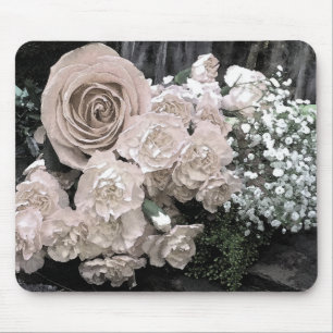 Watercolor White Rose Carnations Baby's Breath Mouse Mat