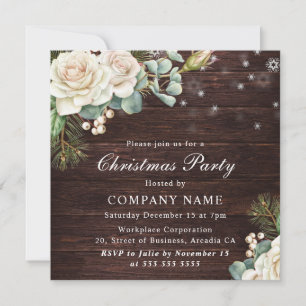 Watercolor White Rose Corporate Christmas Party Invitation