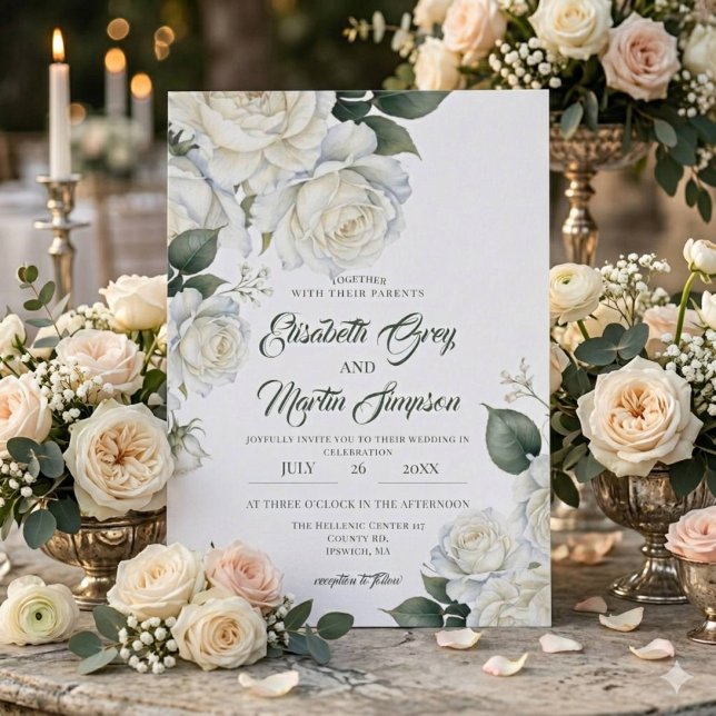 Watercolor White Rose Wedding Invitation (Creator Uploaded)