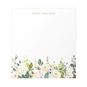 Watercolor White Roses and Hydrangeas Garland Notepad