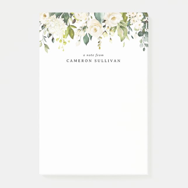 Watercolor White Roses and Hydrangeas Garland Post-it Notes (Front)