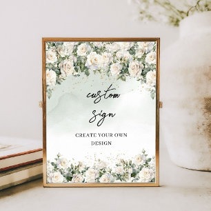 Watercolor white roses create your own custom sign