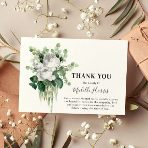 Watercolor White Roses & Eucalyptus Symapthy Thank You Card