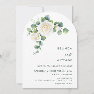 Watercolor White Roses Floral Arch Modern Invitation