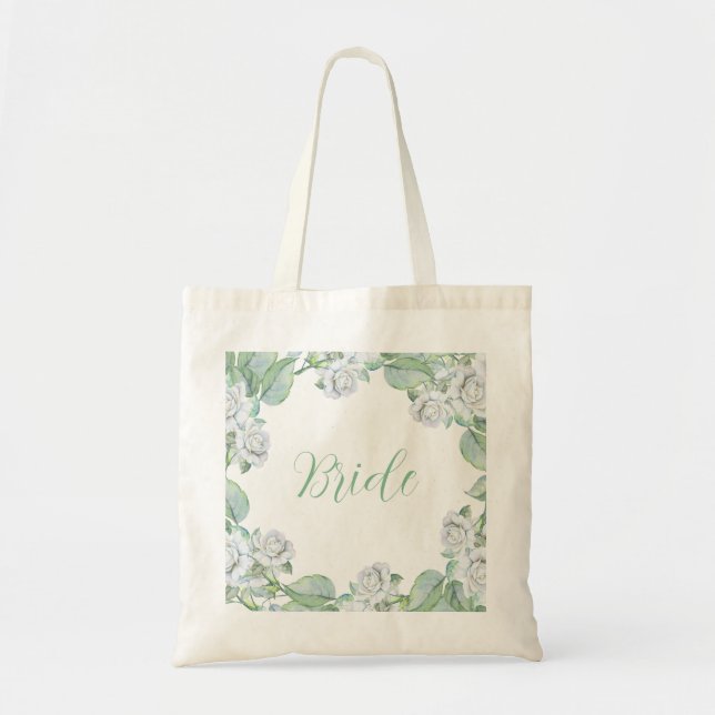 Watercolor White Roses Tote Bag (Front)