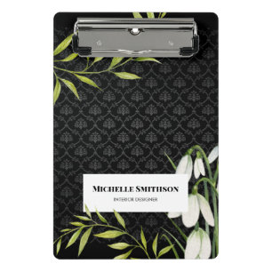 Watercolor White Snowdrops and Laurel Damask Mini Clipboard